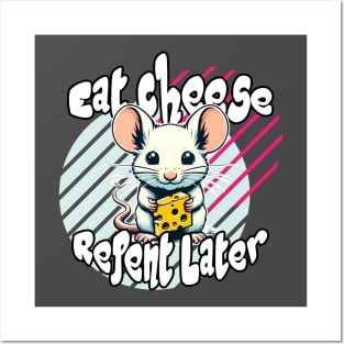 Eat Cheese, Repent Later: Whimsical Mouse in Yellow and Blue Posters and Art